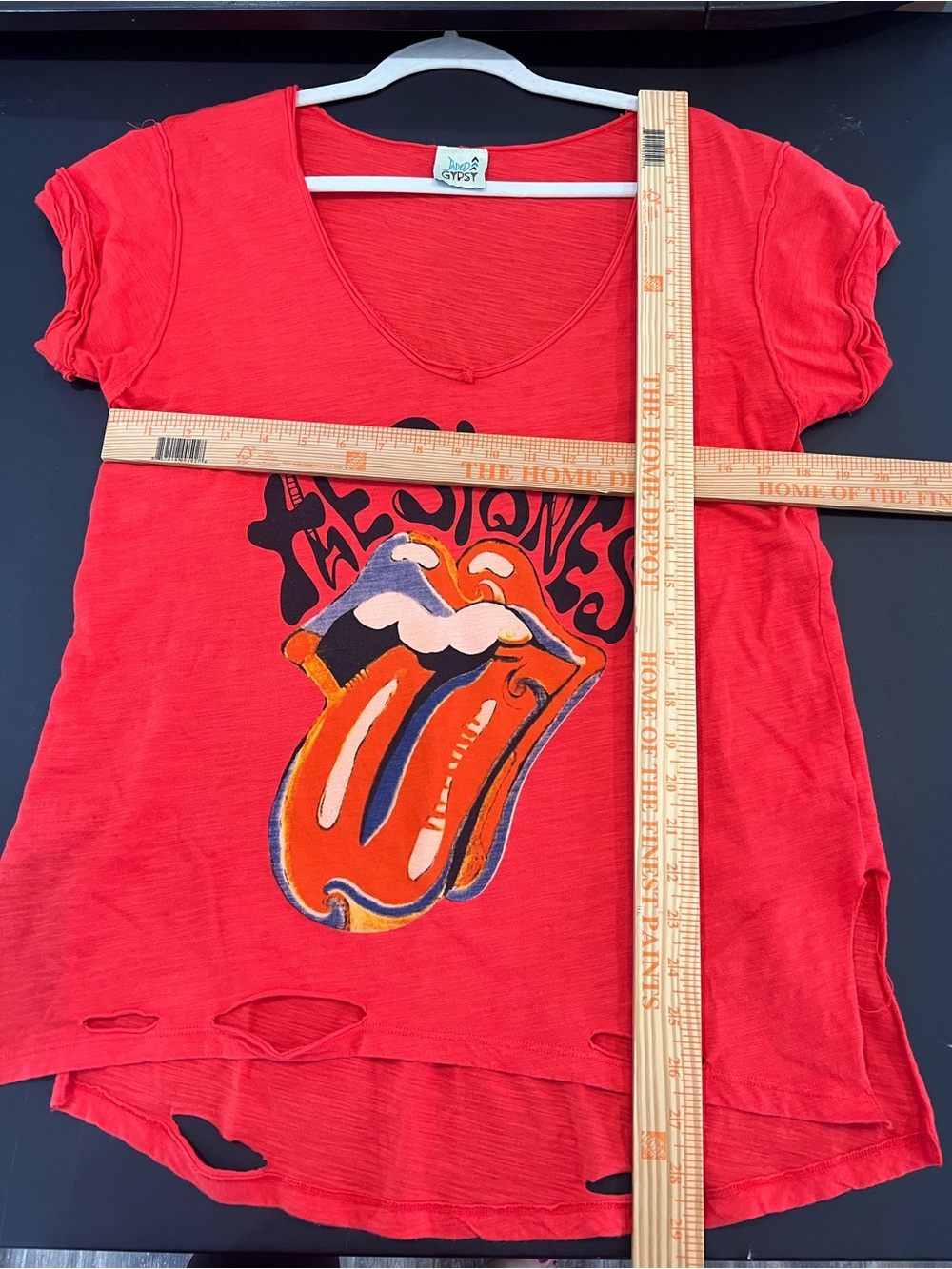 Jaded Gypsy Red Rolling Stones Graphic Tee with distressing size S/M - Picture 6 of 6